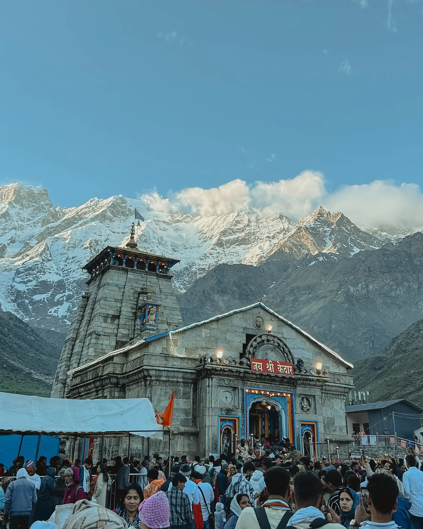 Pilgrims visiting Kedarnath Temple during Char Dham Yatra